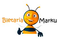 Logoja e Bletarisë Marku – një bletë e buzëqeshur me tekstin “Bletaria Marku”